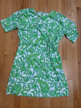 Lilly Pulitzer Green and White Floral Twist-Front Dress size L